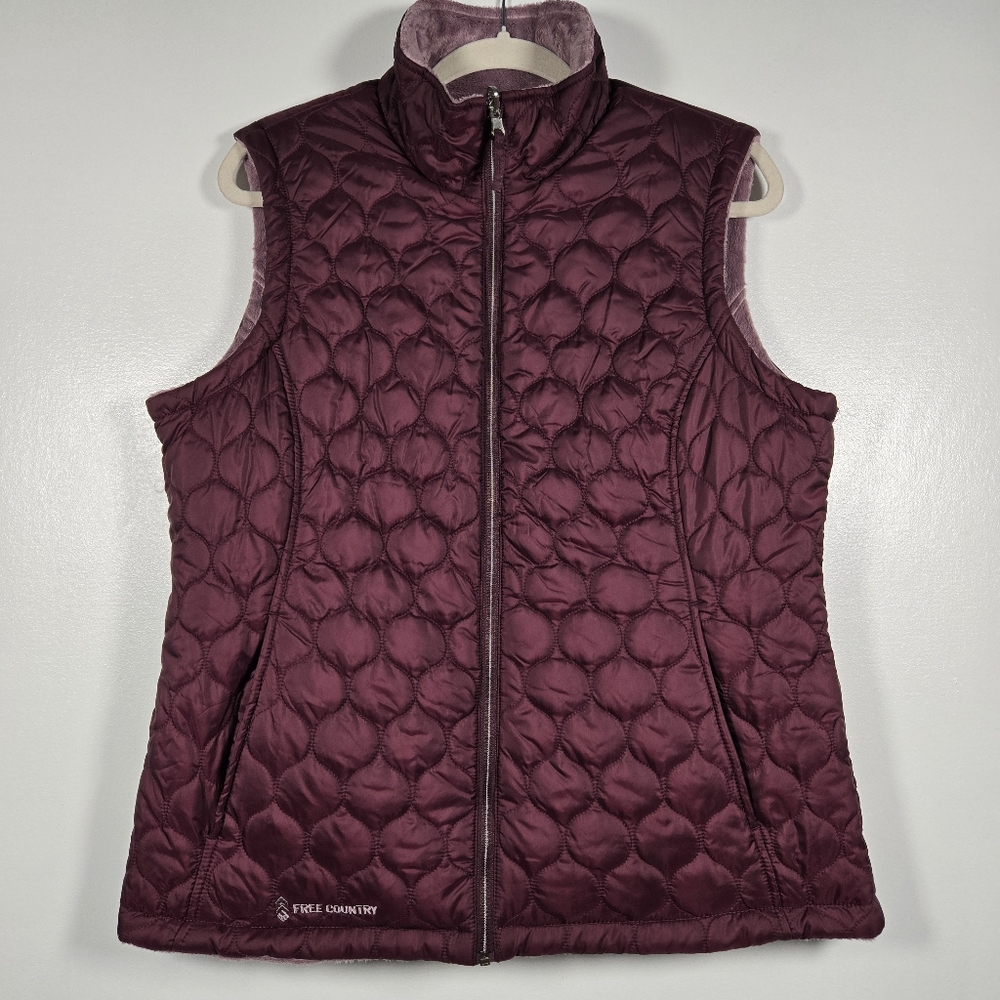 Free Country Purple Reversible Fleece Quilted Puffler Zip Front Vest Size Large